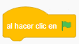 Bloque de programación de scratch amarillo con bandera verde