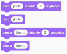 Bloques de programación morados simulan bocadillos para pensar o hablar